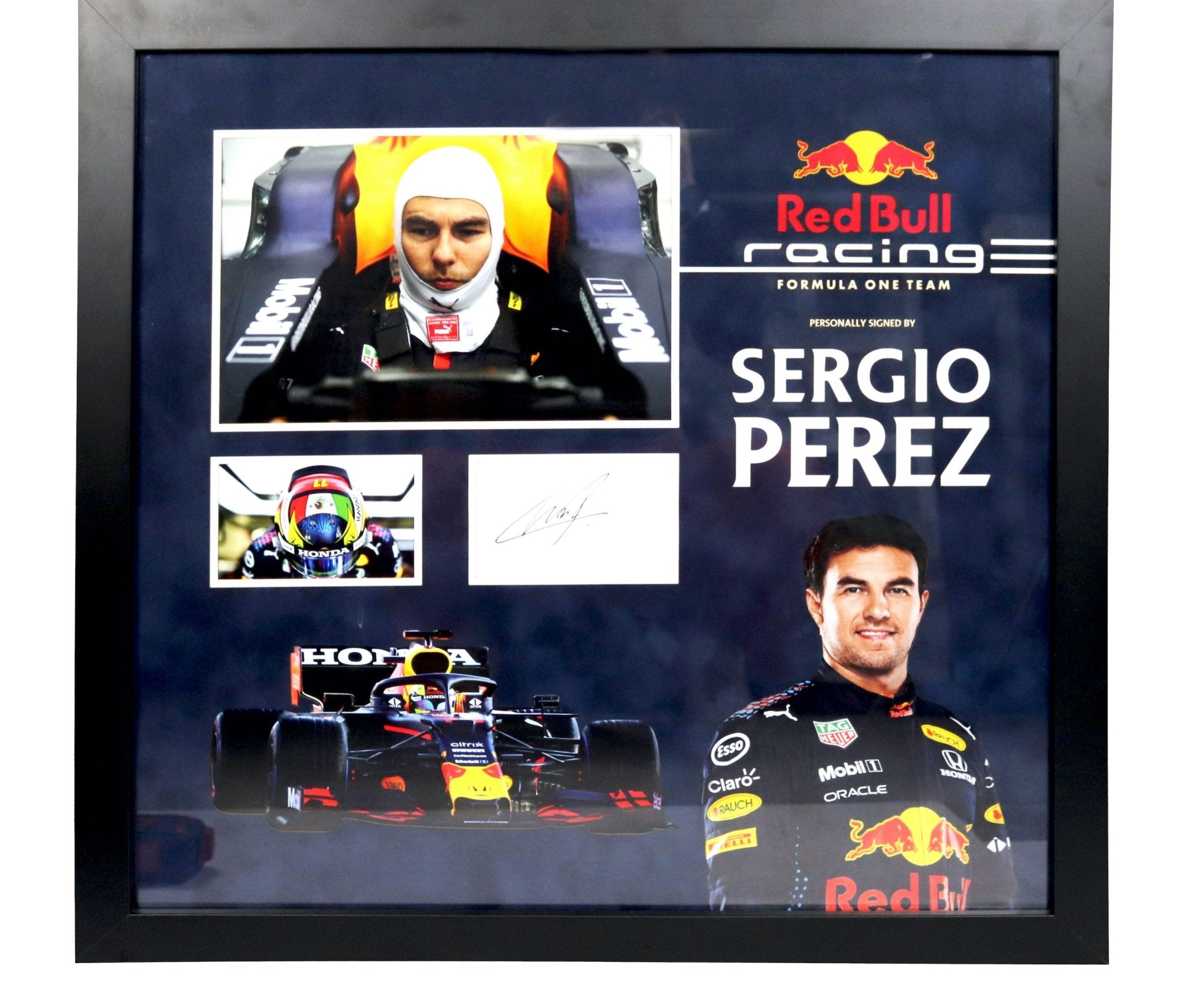Segio Perez Signed White Card Framed Display - Memorabilia Framers Shop